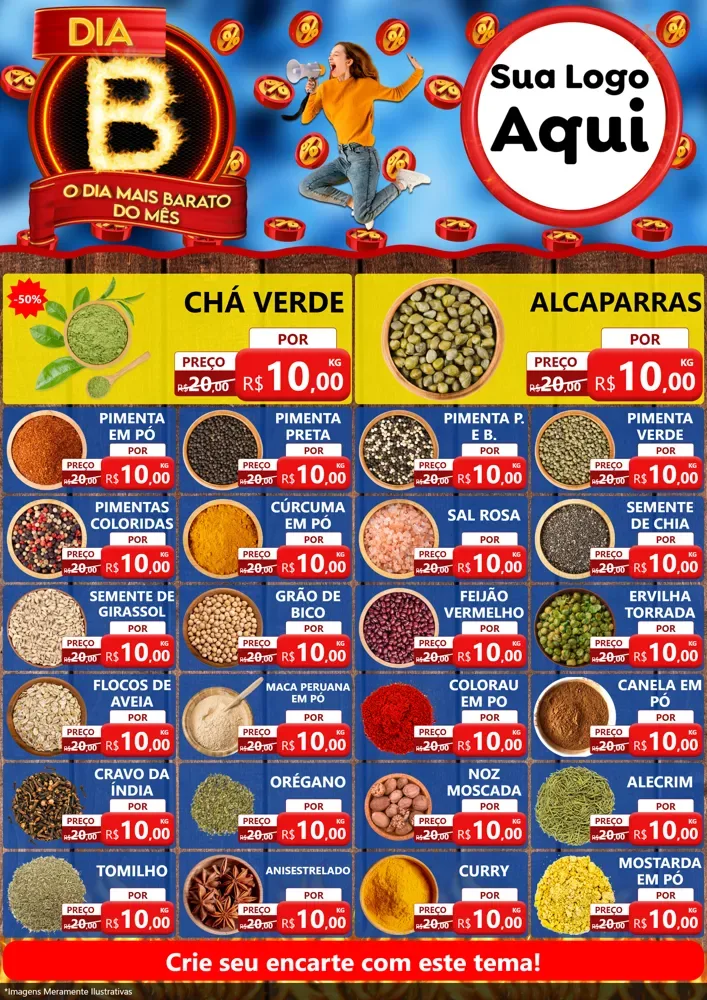 Modelo de Encarte para Encarte A4 Vertical com o tema Dia B - O Dia Mais Barato Do Mês para Produtos Naturais