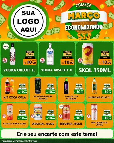 Modelo de Rede Social para Feed Instagram com o tema Comece Março Economizando para Distribuidora de bebidas