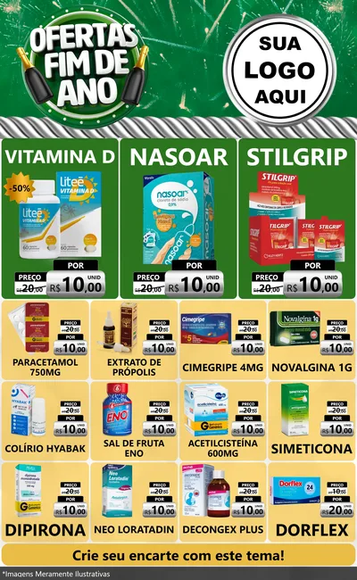 Modelo de Encarte para Encarte Grande com o tema Ofertas Fim de Ano para Farmácia