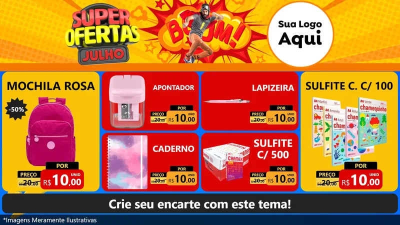 Modelo de TV para TV Horizontal com o tema Super Ofertas Julho para Papelaria