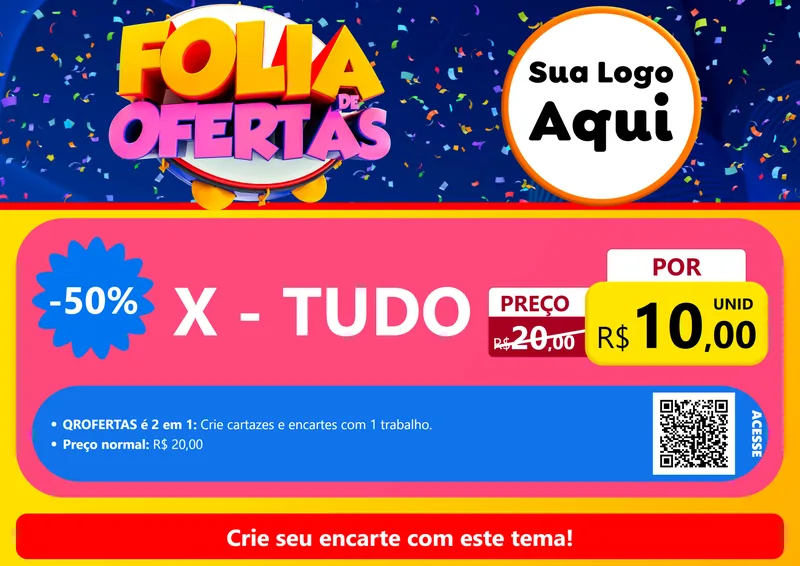 Modelo de Cartaz para Cartaz A4 Horizontal com o tema Folia de Ofertas para Hamburgueria