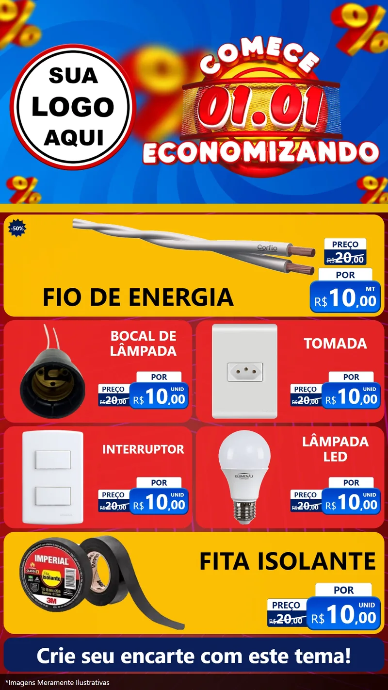 Modelo de TV para TV Vertical com o tema Comece 1º de Janeiro Economizando para Materiais Elétricos