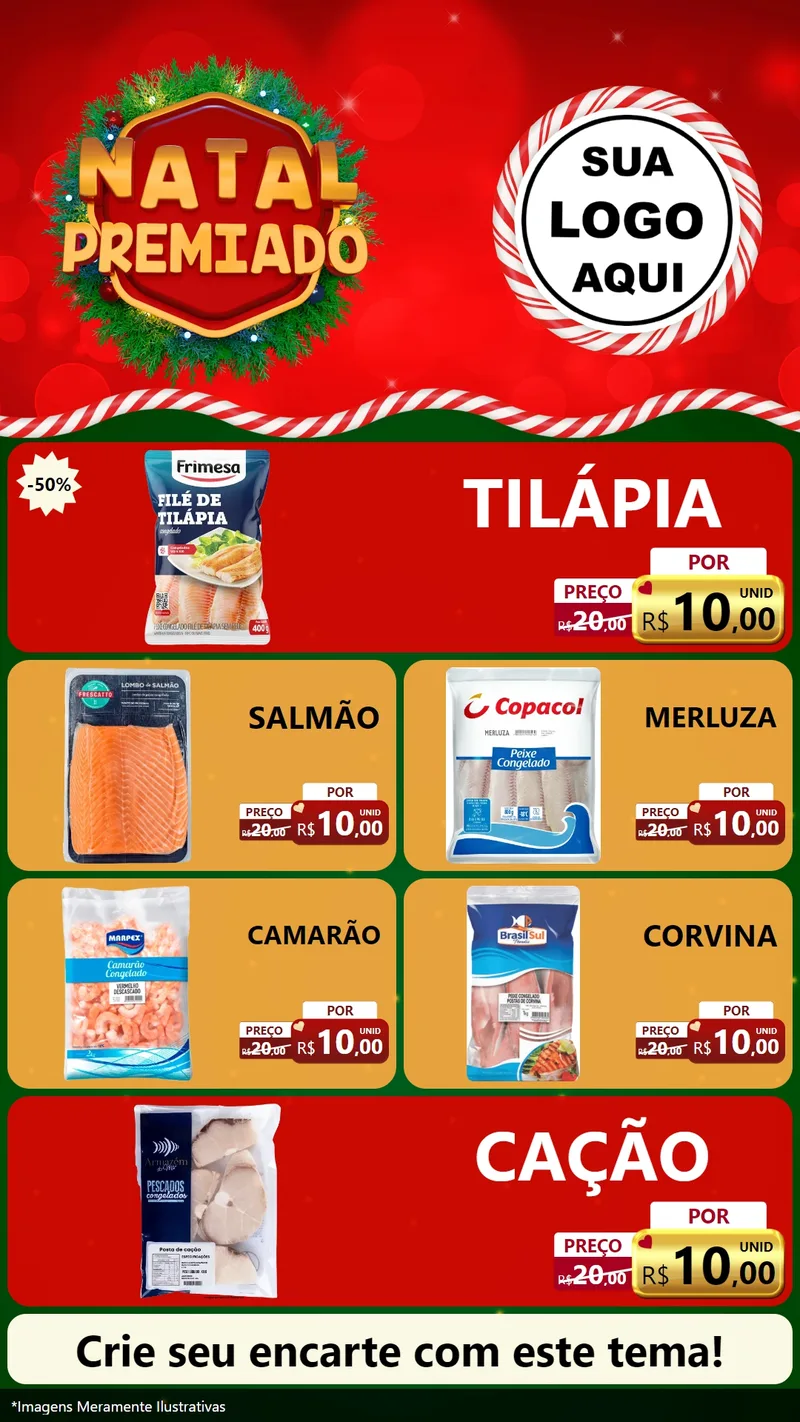 Modelo de TV para TV Vertical com o tema Natal Premiado para Peixaria