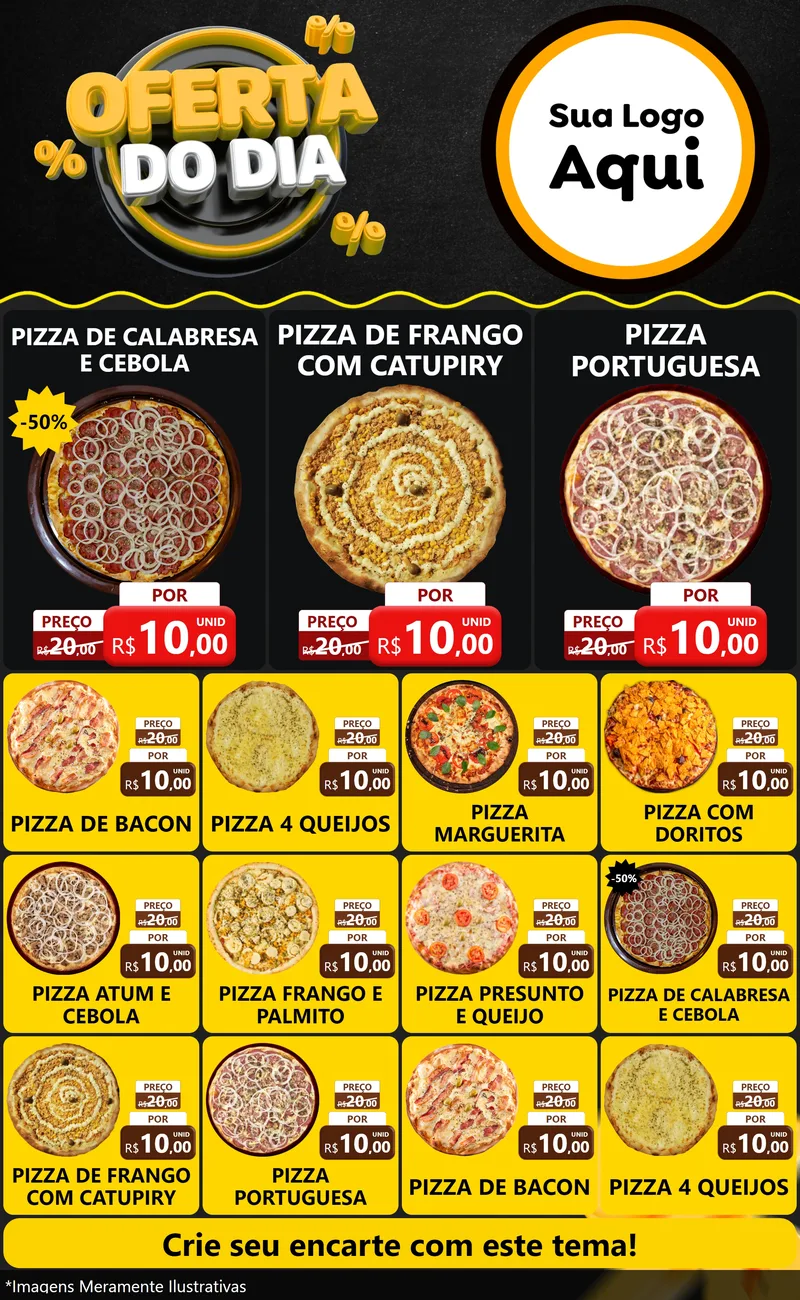 Modelo de Encarte para Encarte Grande com o tema Oferta Do Dia para Pizzaria