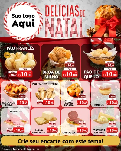 Modelo de Rede Social para Feed Instagram com o tema Delícias de Natal para Padaria