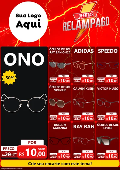 Modelo de Encarte para Encarte A4 Vertical com o tema Ofertas Relâmpago para Óticas