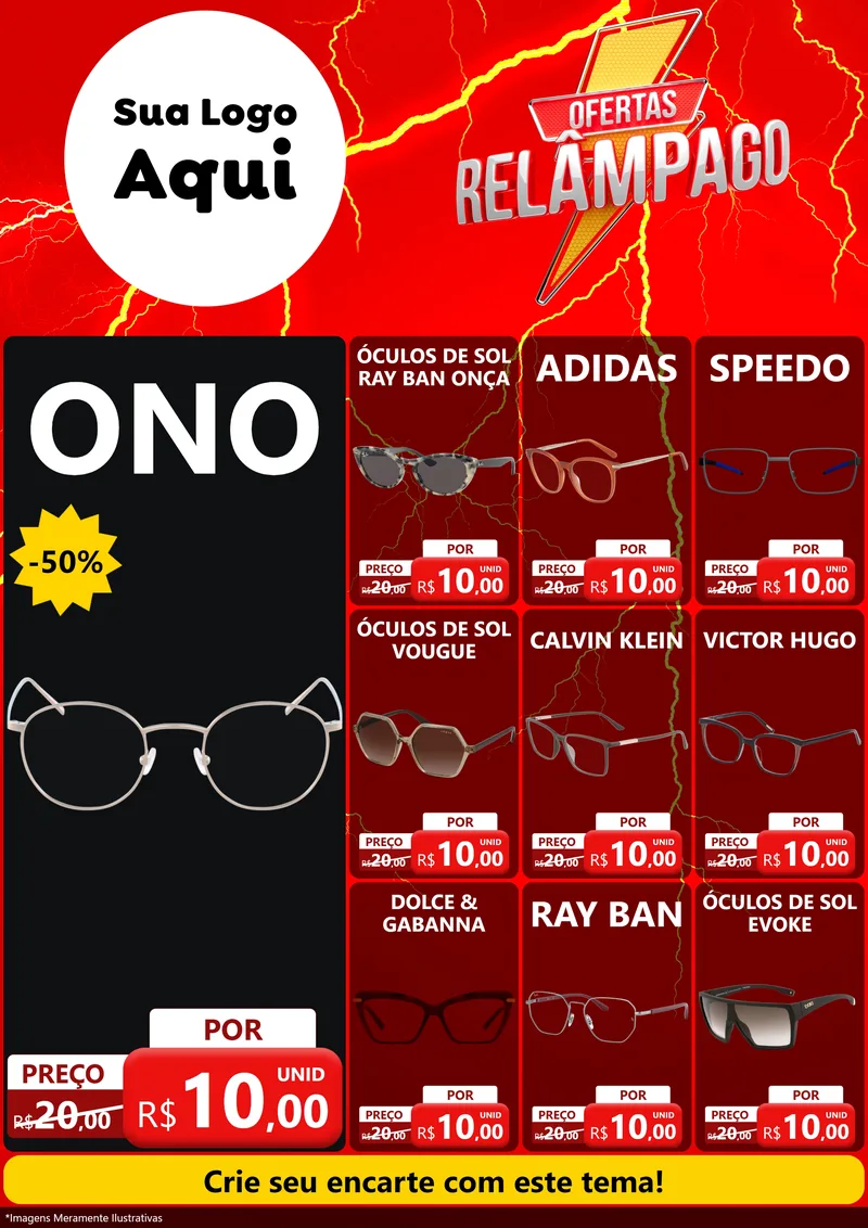 Modelo de Encarte para Encarte A4 Vertical com o tema Ofertas Relâmpago para Óticas