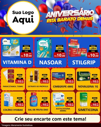 Modelo de Rede Social para Feed Instagram com o tema Aniversário para Farmácia