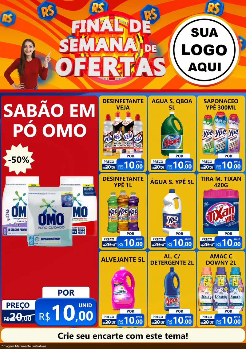 Modelo de Encarte para Encarte A4 Vertical com o tema Final de Semana de Ofertas para Produtos de Limpeza