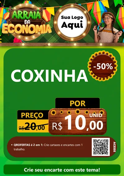 Modelo de Cartaz para Cartaz A4 Vertical com o tema Arraiá de Economia para Salgadaria