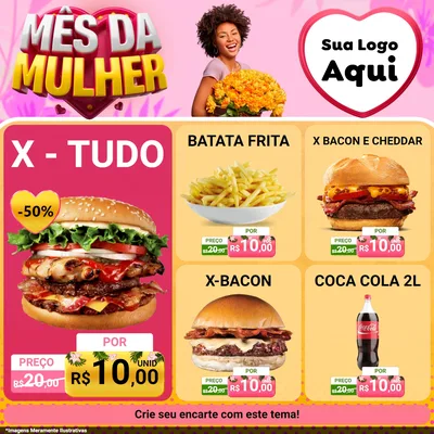 Modelo de Rede Social para Feed Facebook com o tema Mês da Mulher para Hamburgueria