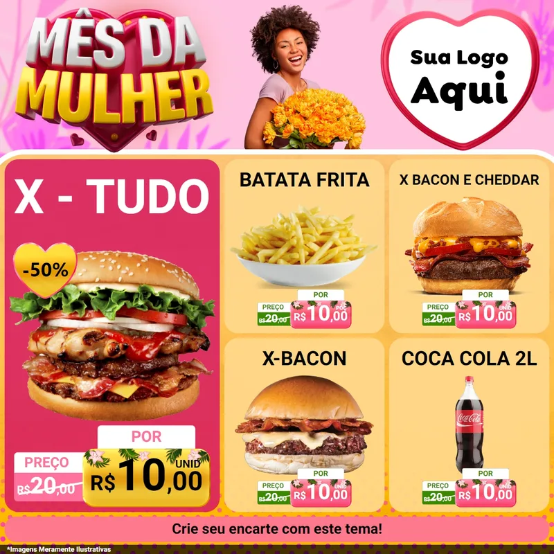 Modelo de Rede Social para Feed Facebook com o tema Mês da Mulher para Hamburgueria