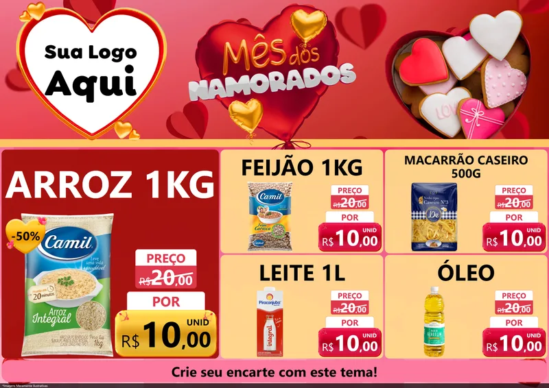 Modelo de Encarte para Encarte A4 Horizontal com o tema Mês dos Namorados para Supermercado