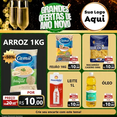 Modelo de Rede Social para Feed Facebook com o tema Grandes Ofertas de Ano Novo para Supermercado