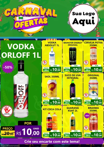 Modelo de Encarte para Encarte A4 Vertical com o tema Carnaval de Ofertas para Distribuidora de bebidas