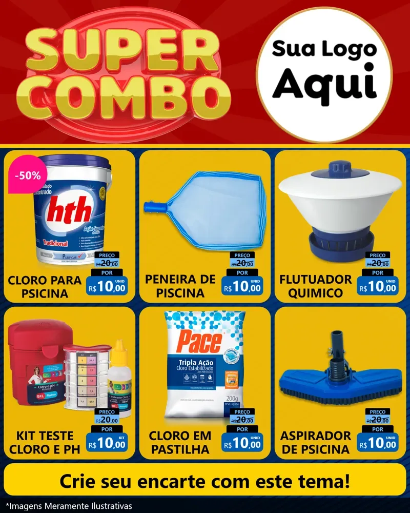 Modelo de Rede Social para Feed Instagram com o tema Super Combo para Produtos para Piscina