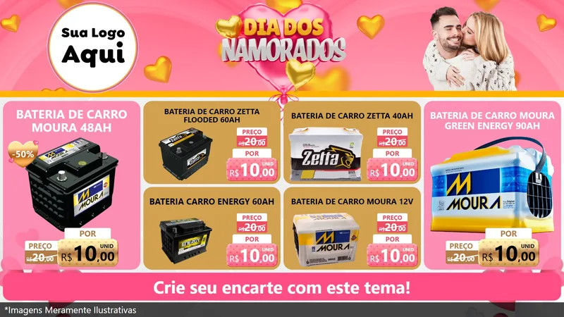 Modelo de TV para TV Horizontal com o tema Dia dos Namorados para Baterias Elétricas