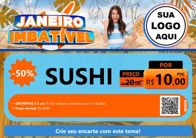 Modelo de Cartaz para Cartaz A4 Horizontal com o tema Janeiro Imbatível para Comida japonesa