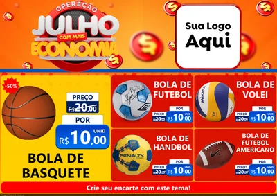 Modelo de Encarte para Encarte A4 Horizontal com o tema Operação Julho Com Mais Economia para Artigos Esportivos