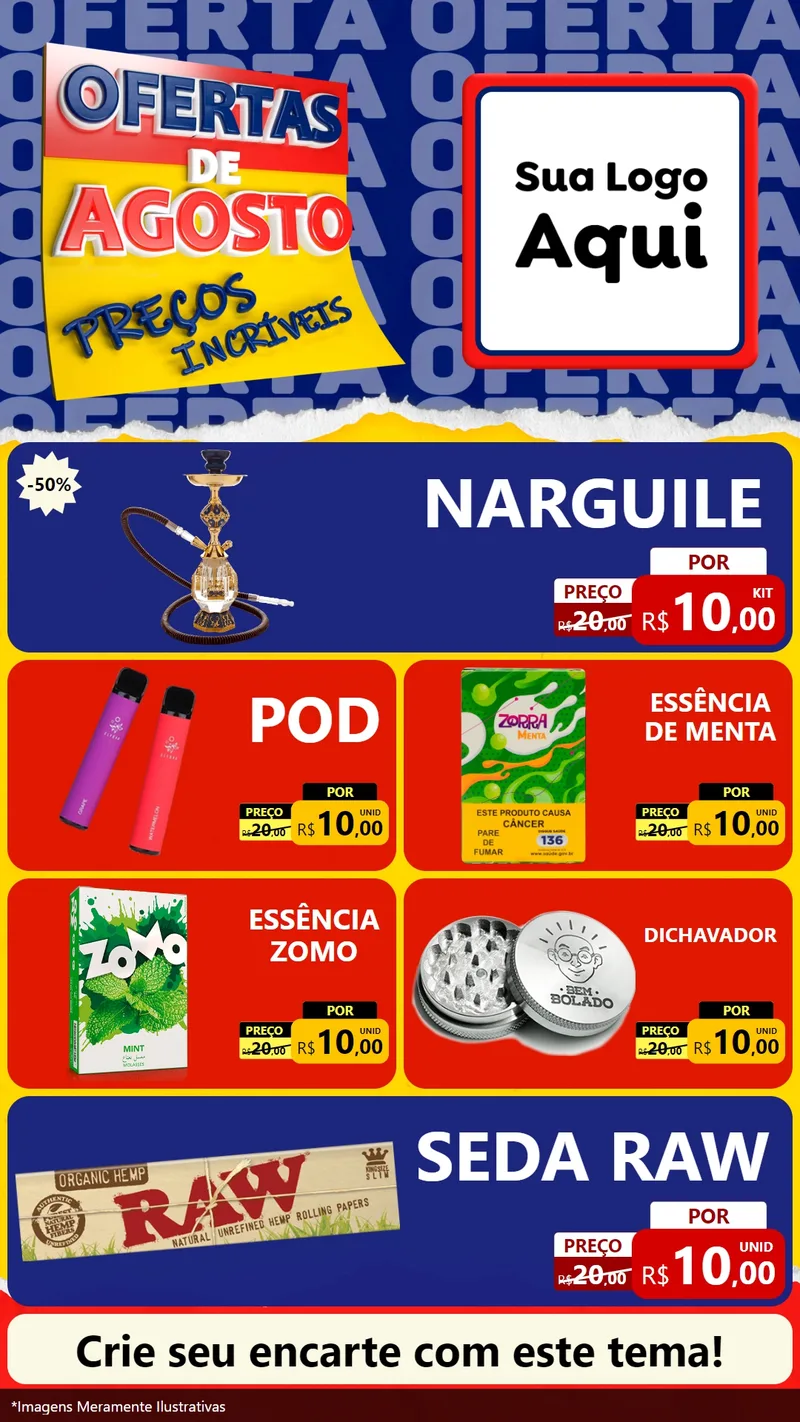 Modelo de TV para TV Vertical com o tema Ofertas de Agosto - Preços Incríveis para Tabacaria