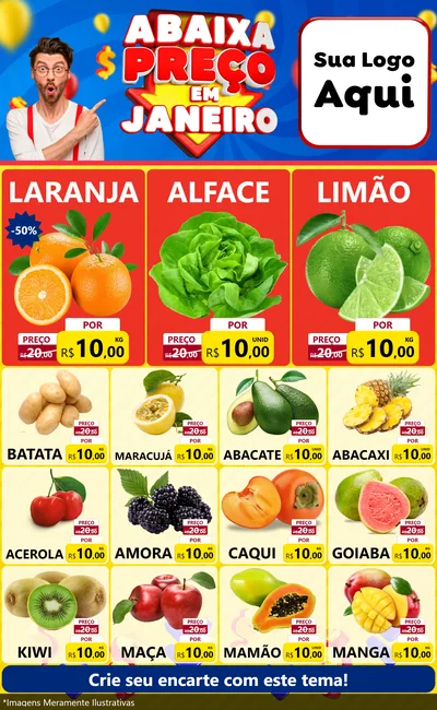 Modelo de Encarte para Encarte Grande com o tema Abaixa Preço em Janeiro para Hortifrúti