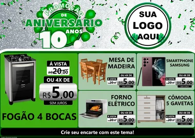 Modelo de Encarte para Encarte A4 Horizontal com o tema Promoção de Aniversário - 10 Anos para Móveis e Eletro
