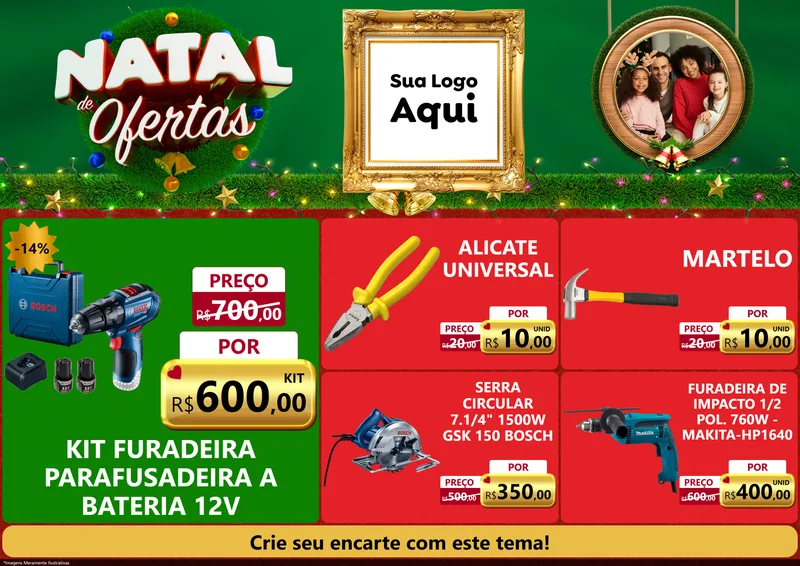 Modelo de Encarte para Encarte A4 Horizontal com o tema Natal de Ofertas para Maquinas e Ferramentas