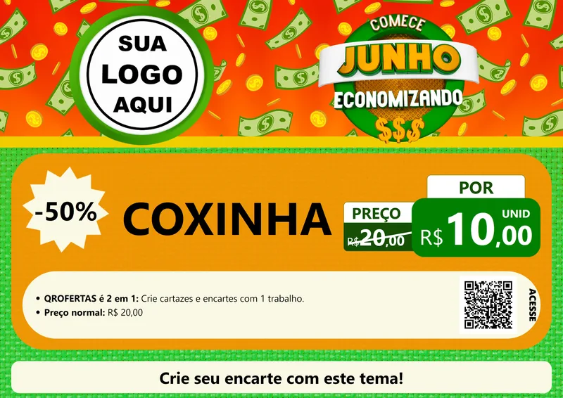 Modelo de Cartaz para Cartaz A4 Horizontal com o tema Comece Junho Economizando para Salgadaria