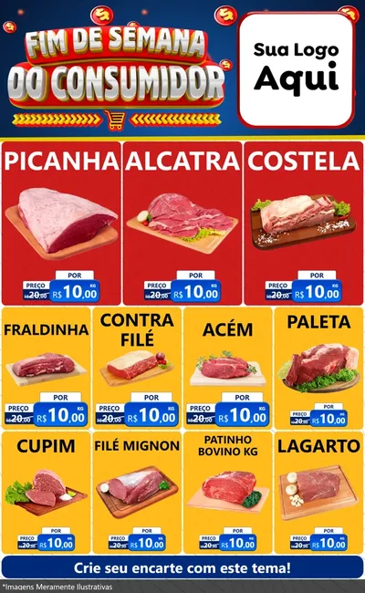 Modelo de Encarte para Encarte Grande com o tema Fim de Semana do Consumidor para Açougue