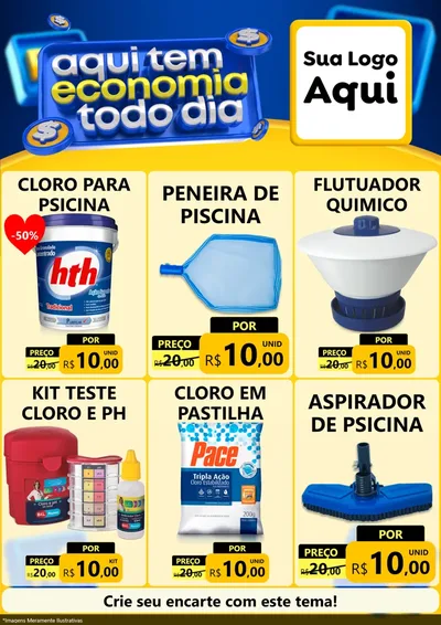 Modelo de Encarte para Encarte A4 Vertical com o tema Aqui Tem Economia Todo Dia para Produtos para Piscina