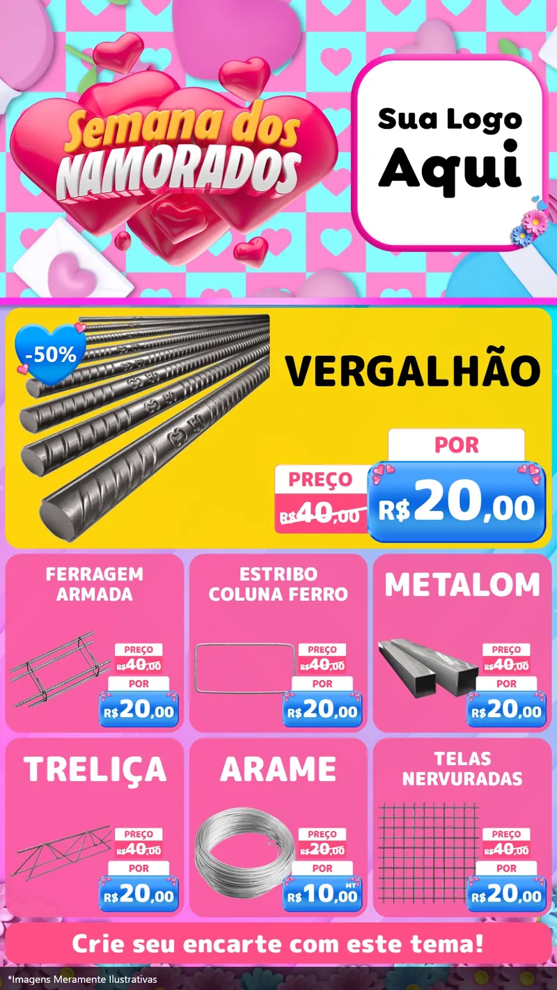 Modelo de Rede Social para Stories com o tema Semana dos Namorados para Ferragens