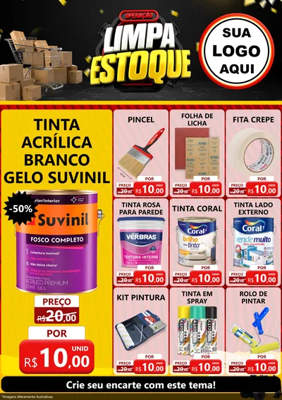 Modelo de Encarte para Encarte A4 Vertical com o tema Operação Limpa Estoque para Tintas e Ferramentas