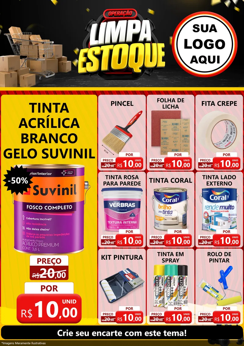 Modelo de Encarte para Encarte A4 Vertical com o tema Operação Limpa Estoque para Tintas e Ferramentas