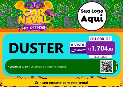 Modelo de Cartaz para Cartaz A4 Horizontal com o tema Carnaval de Ofertas para Concessionaria de Carros