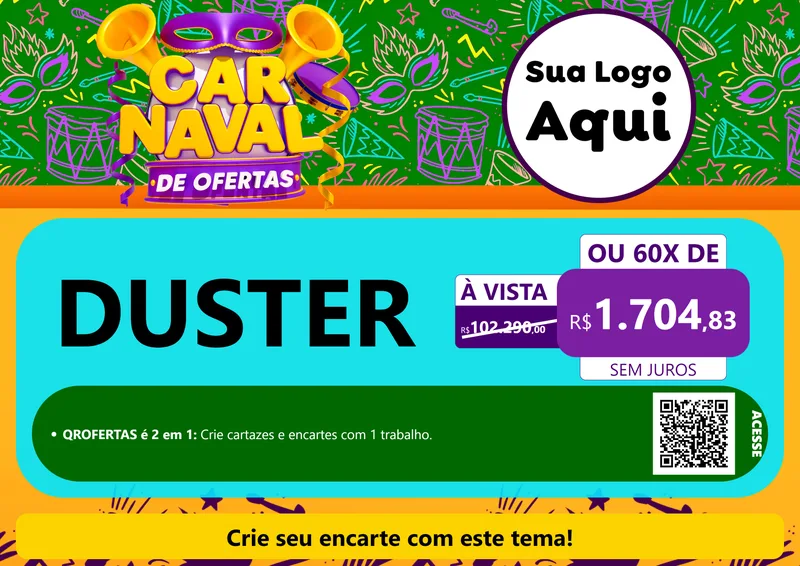 Modelo de Cartaz para Cartaz A4 Horizontal com o tema Carnaval de Ofertas para Concessionaria de Carros