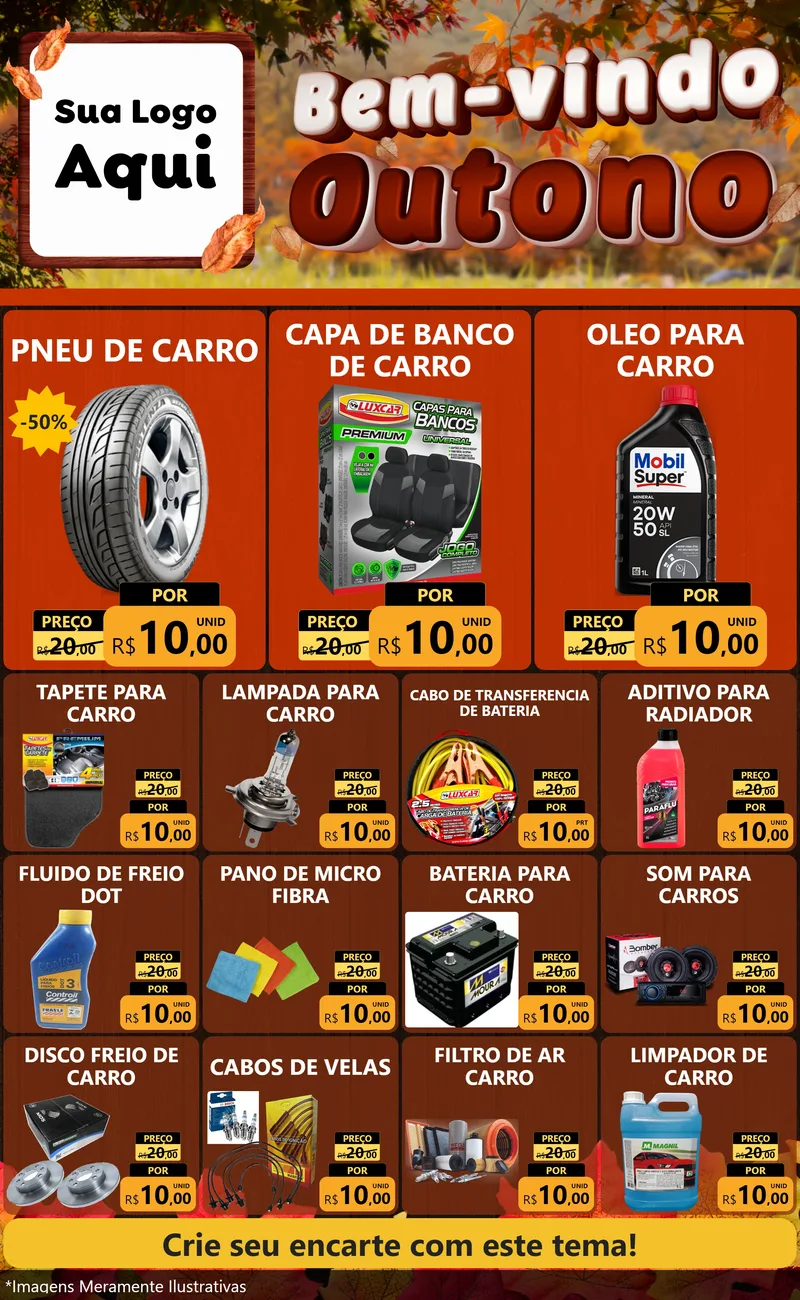 Modelo de Encarte para Encarte Grande com o tema Bem-vindo Outono para Auto peças