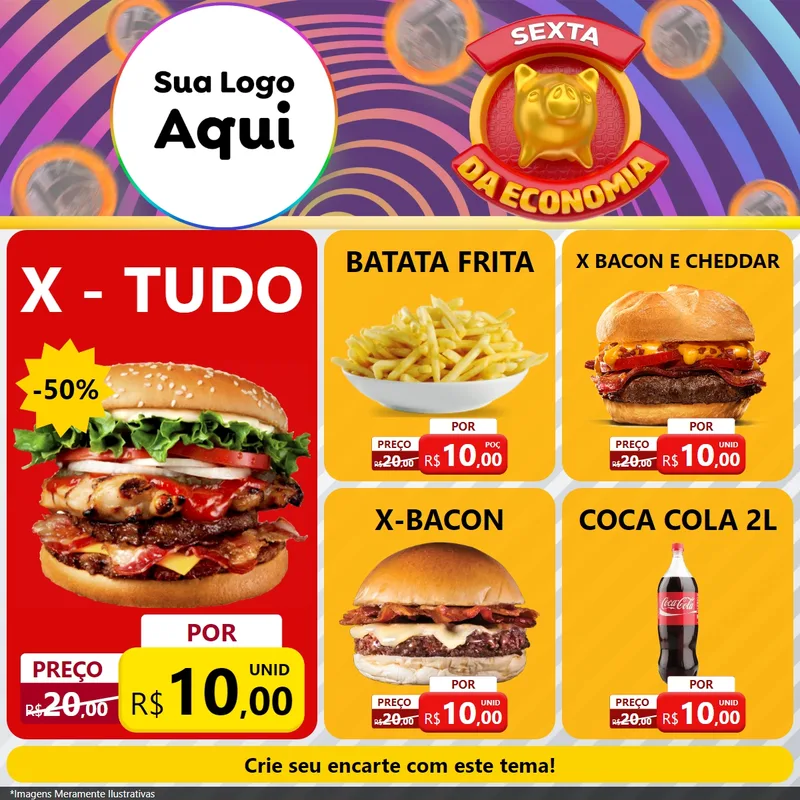 Modelo de Rede Social para Feed Facebook com o tema Sexta da Economia para Hamburgueria