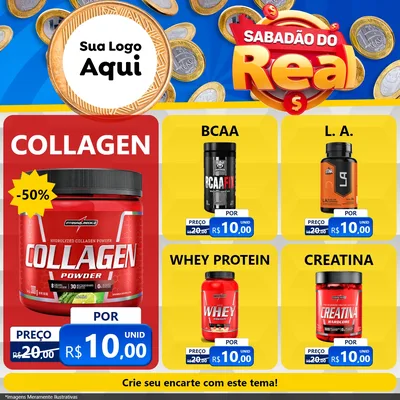 Modelo de Rede Social para Feed Facebook com o tema Sabadão do Real para Suplementos alimentares