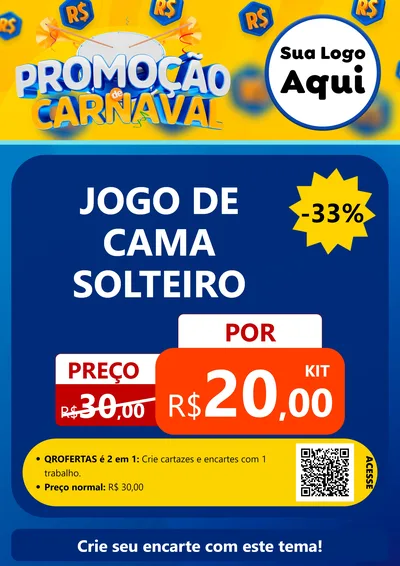 Modelo de Cartaz para Cartaz A4 Vertical com o tema Promoção de Carnaval para Cama, Mesa e Banho