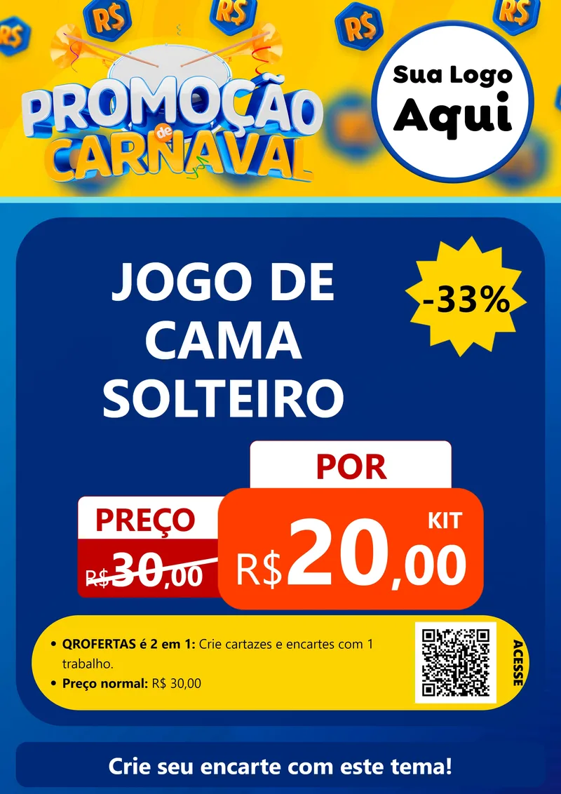 Modelo de Cartaz para Cartaz A4 Vertical com o tema Promoção de Carnaval para Cama, Mesa e Banho