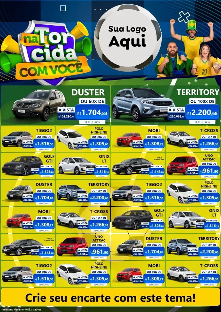 Modelo de Encarte para Encarte A4 Vertical com o tema Na Torcida Com Você - Copa para Concessionaria de Carros