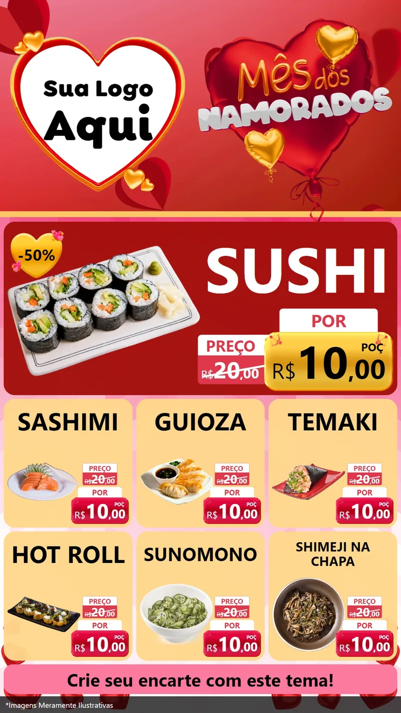 Modelo de Rede Social para Stories com o tema Mês dos Namorados para Comida japonesa
