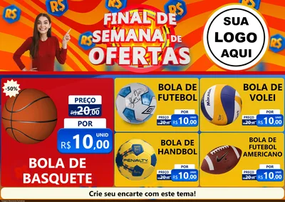 Modelo de Encarte para Encarte A4 Horizontal com o tema Final de Semana de Ofertas para Artigos Esportivos