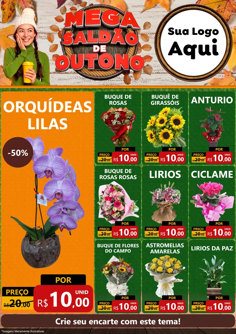 Modelo de Encarte para Encarte A4 Vertical com o tema Mega Saldão de Outono para Floricultura e jardim