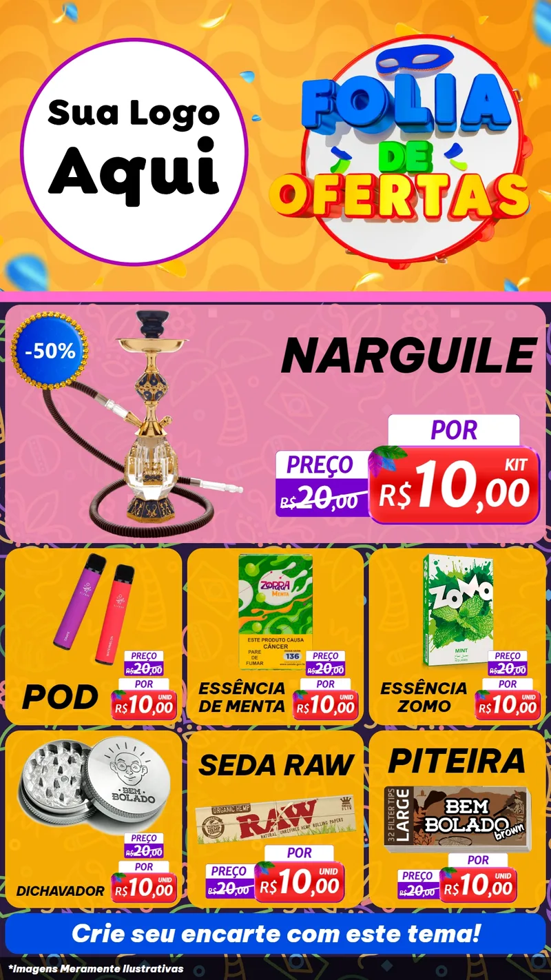 Modelo de Rede Social para Stories com o tema Folia de Ofertas para Tabacaria