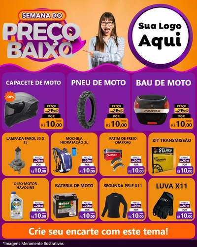 Modelo de Rede Social para Feed Instagram com o tema Semana do Preço Baixo para Moto peças