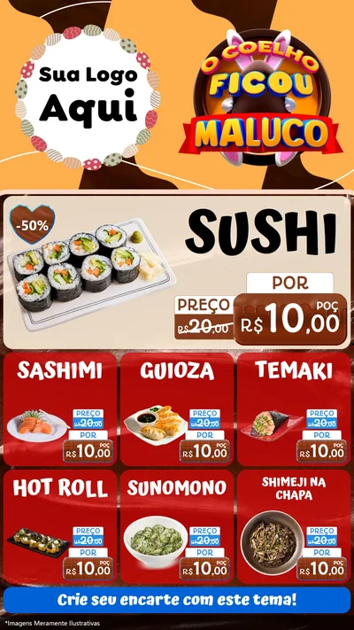 Modelo de Rede Social para Stories com o tema O Coelho Ficou Maluco - Páscoa para Comida japonesa