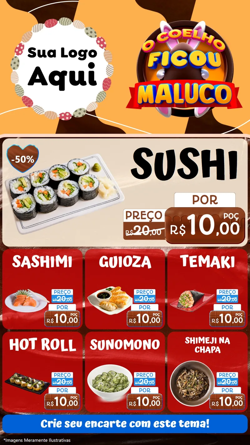 Modelo de Rede Social para Stories com o tema O Coelho Ficou Maluco - Páscoa para Comida japonesa