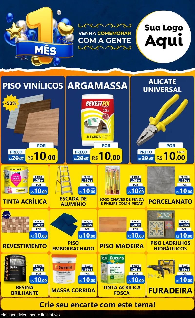 Modelo de Encarte para Encarte Grande com o tema Um Mês de Aniversário para Material para Construção