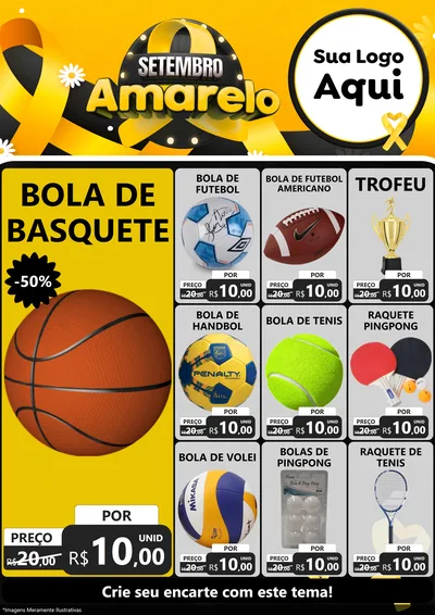 Modelo de Encarte para Encarte A4 Vertical com o tema Setembro Amarelo para Artigos Esportivos